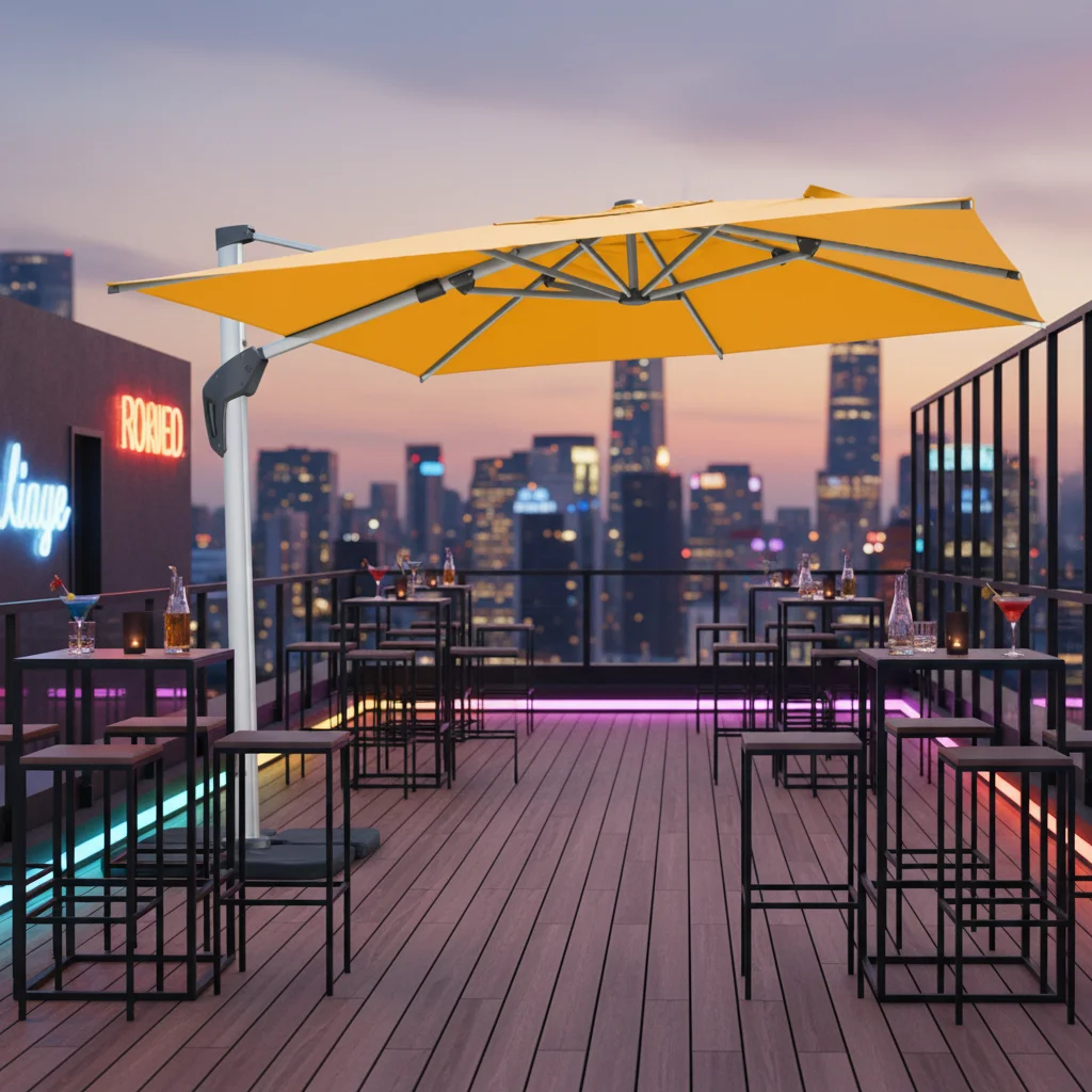 

Heavy Duty Aluminum Roma Umbrella Outdoor Cantilever Parasol with 360 Rotating Base Crank Handle for Resort Patio Use