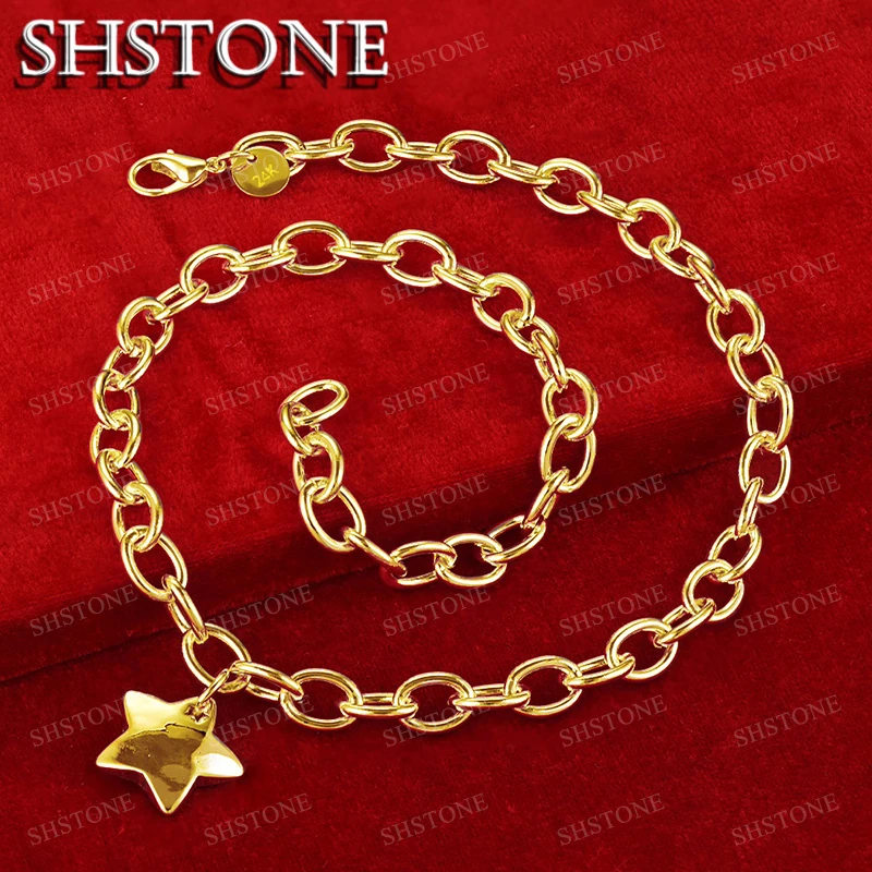 

SHSTONE 18K Gold Pentagram Pentagram Pendant Chain Necklace For Woman Party Wedding Fashion Charm Jewelry Lovers Birthday Gift