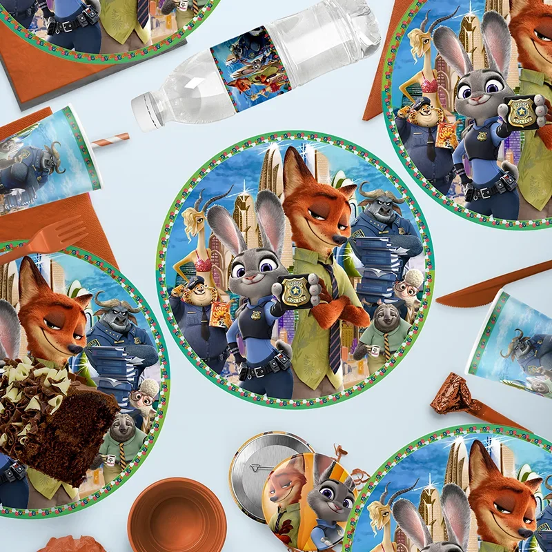 Disney Zootopia Officer Weasel and Rabbit  DIY Birthday party Disposable tableware sticker balloon decoration baby bath supplies