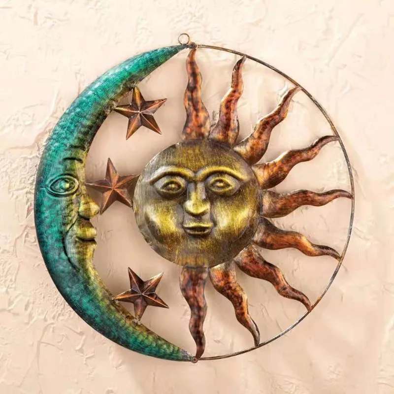 Creative Sun Moon Star Wall Hanging Sculpture Moon Star Jewelry Home Decoration Metal Wall Art Decoration Indoor and OutdoorWall