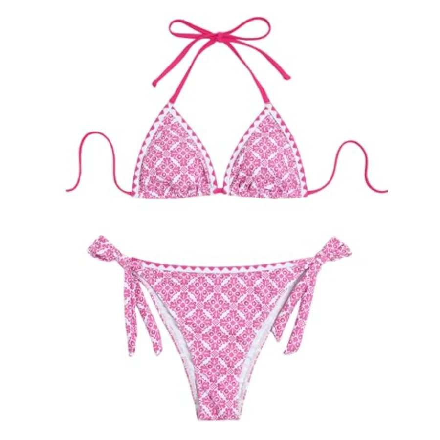 

ZAFUL Textured Halter Bikini for Women 2 Pcs Triangle Bikini Sets Sexy High Cut Bathing Suit Side Tie Swimsuits