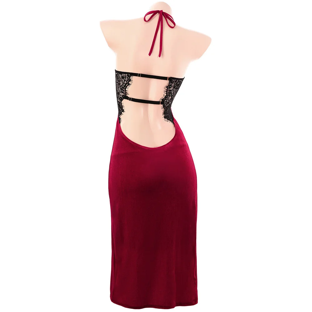 

Erotic Sexy Movie Superhero Women V-neck Long Lace Velvet Dress Uniform Outfits Cosplay Costume
