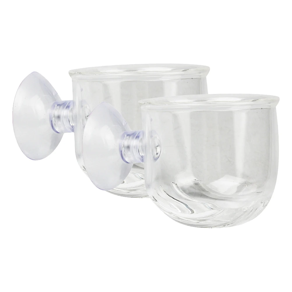 

2Pcs Clear Glass Feeding Cup Fish Feeder Durable Suction Cup Planarizing Capture Red Worms Brine Shrimp Eggs Aquatic Supplies