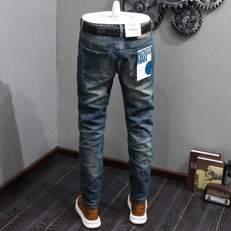 Fashion Designer Men Jeans High Quality Retro Blue Stretch Slim Fit Ripped Jeans Men Trousers Vintage Casual Denim Pants Hombre