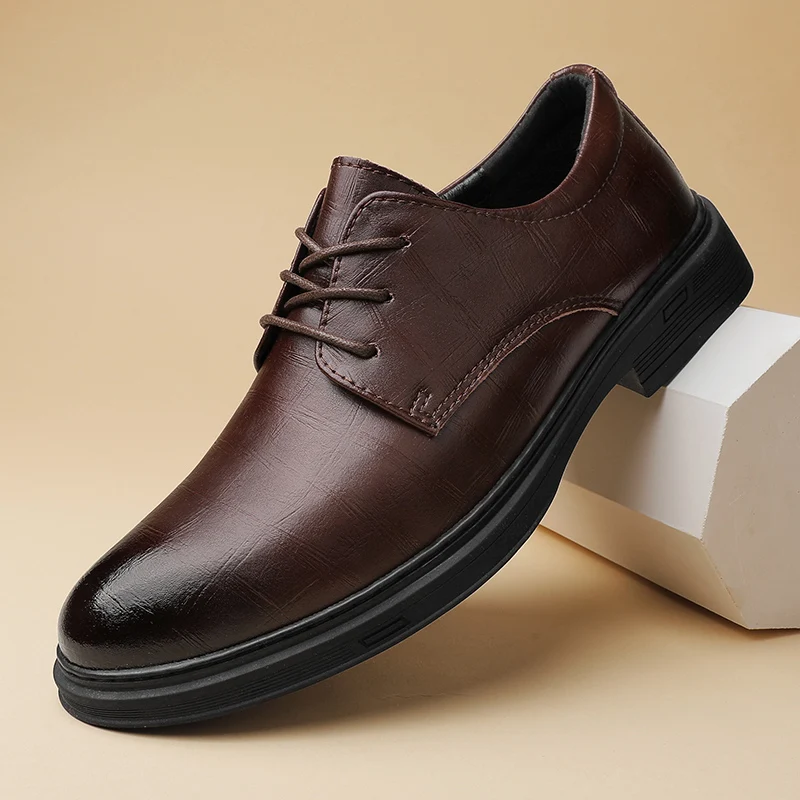 

Men Fashionable Business Casual Formal Shoes with Simple Comfortable Lace Up Height Increase Anti Slip Large Size (38-48) Shoes