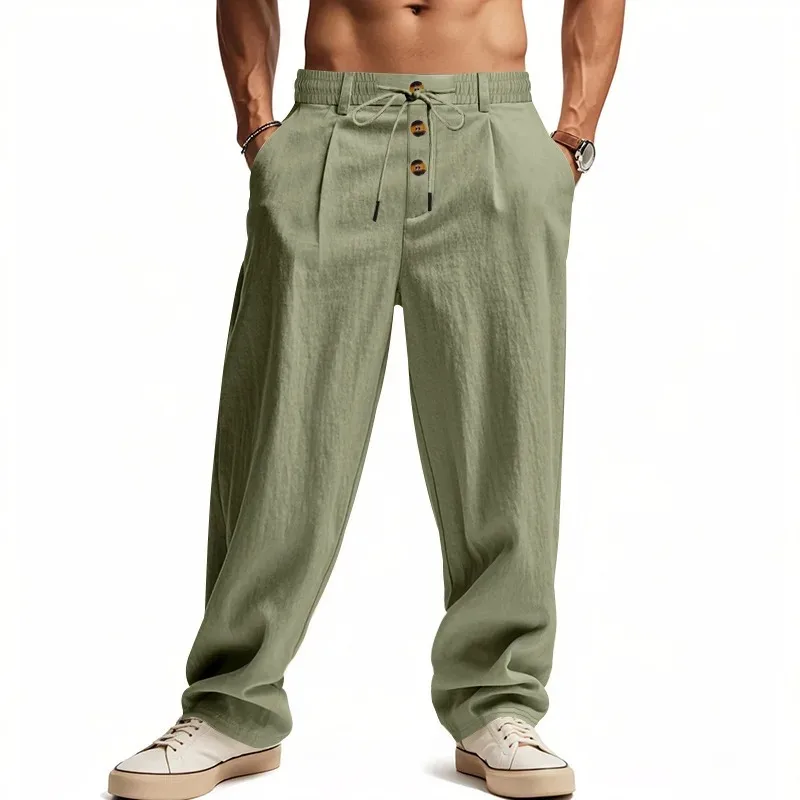 2026 Men's Autumn Cotton-Linen Casual Pants - Breathable, Loose-Fitting, Straight-Tail, Quick-Drying Linen Long Pants for Summer