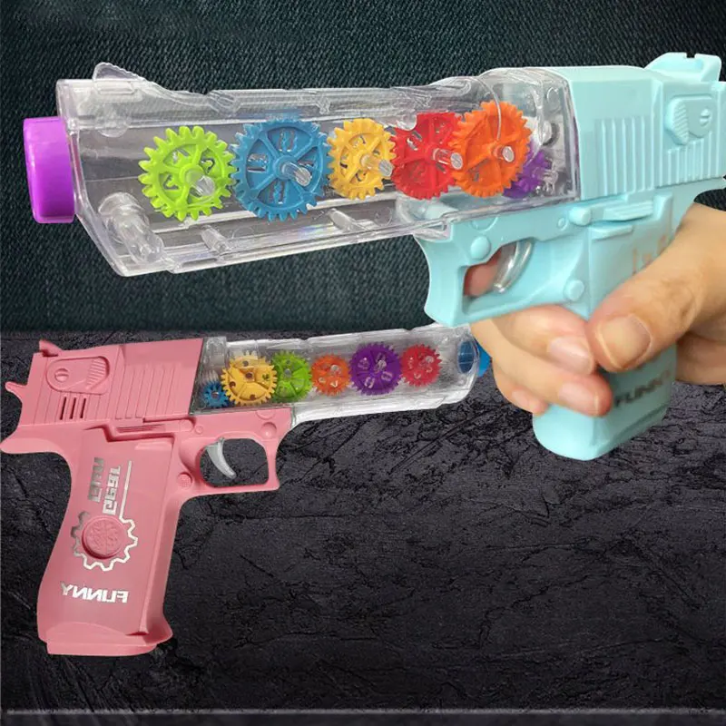 Children's Toy Gun Electric Sound Light Transparent Gear Gun Sound Light Music Pistol Eight Tone Gun Fully Automatic Toy Gun