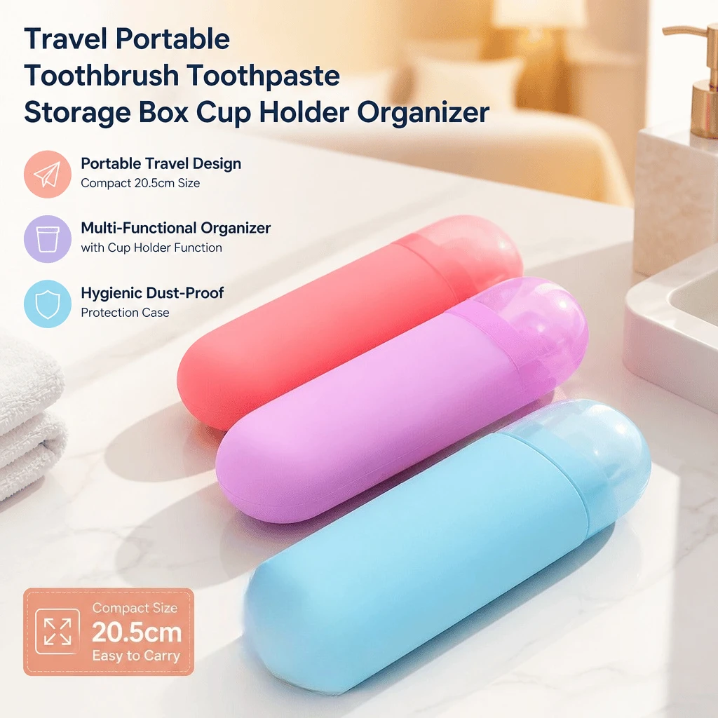 Travel Toothbrush Case Portable Holder Toothpaste Storage Box Bathroom Organizer Cup Travel Kit Large Capacity Hygienic