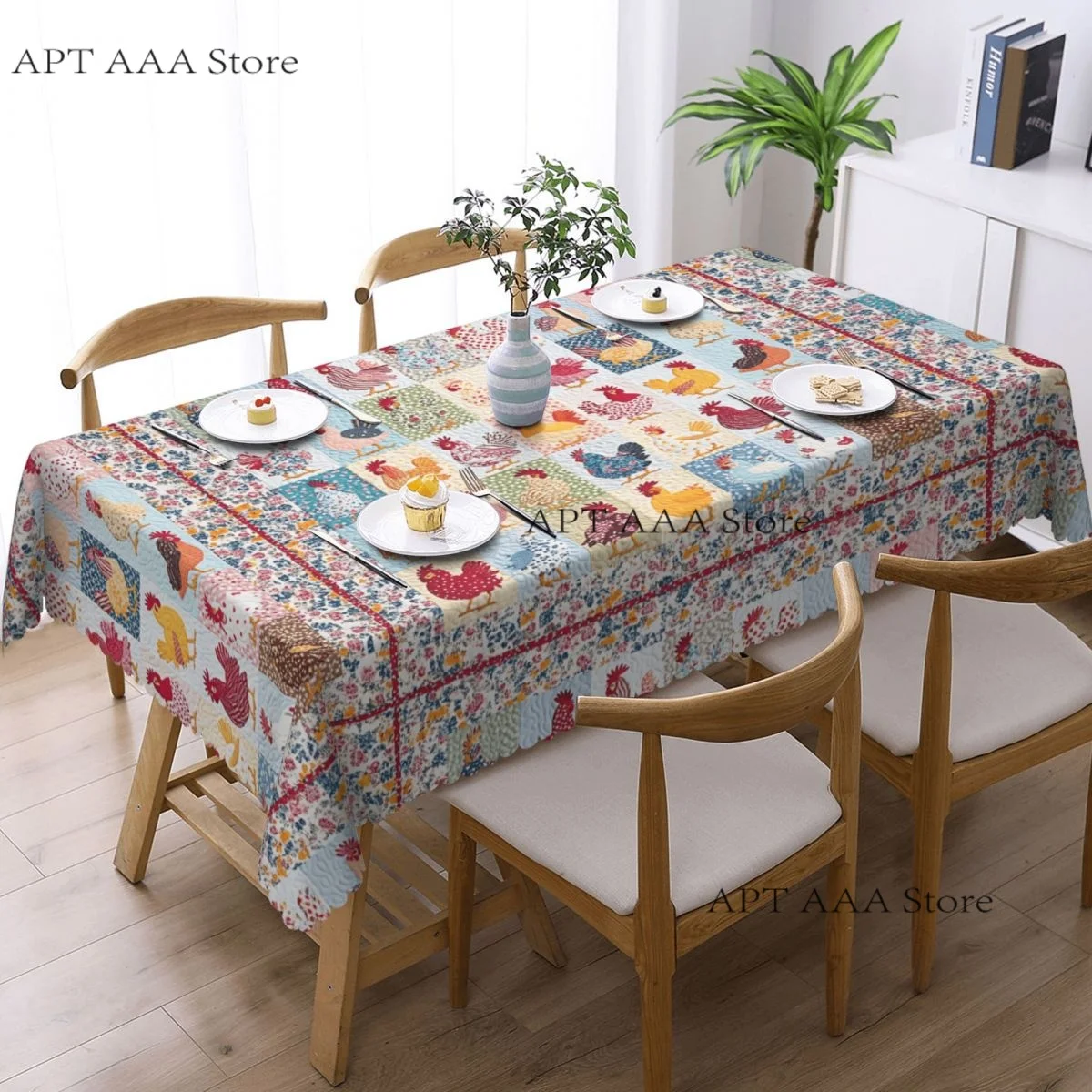 Rectangular Waterproof Oil-Proof Quilt With Patchwor Chickens Tablecloth Table Fit Bohemian Geometric Table Cloth