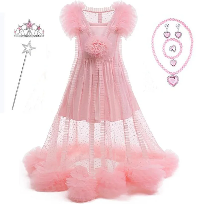 Girls Halloween Costumes Good Witch Cosplay Pink Princess Dress With Accessories Sets For Children Birthday Party Dress Up