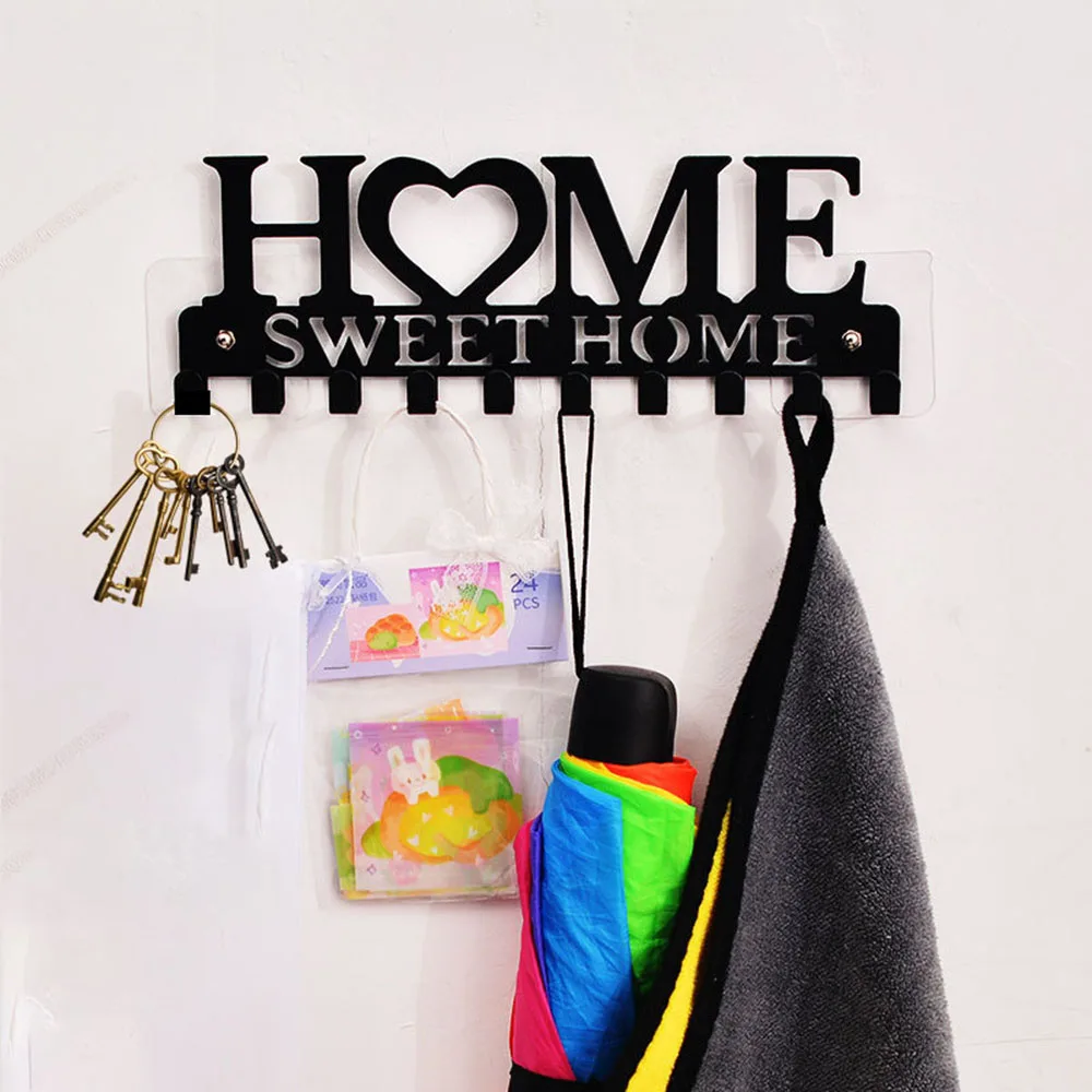 

Key Holder Wall Mount Black Metal Home Decoration 10 Hook Rack Kitchen Organizer Bathroom Rangement Hooks Hangers Storage