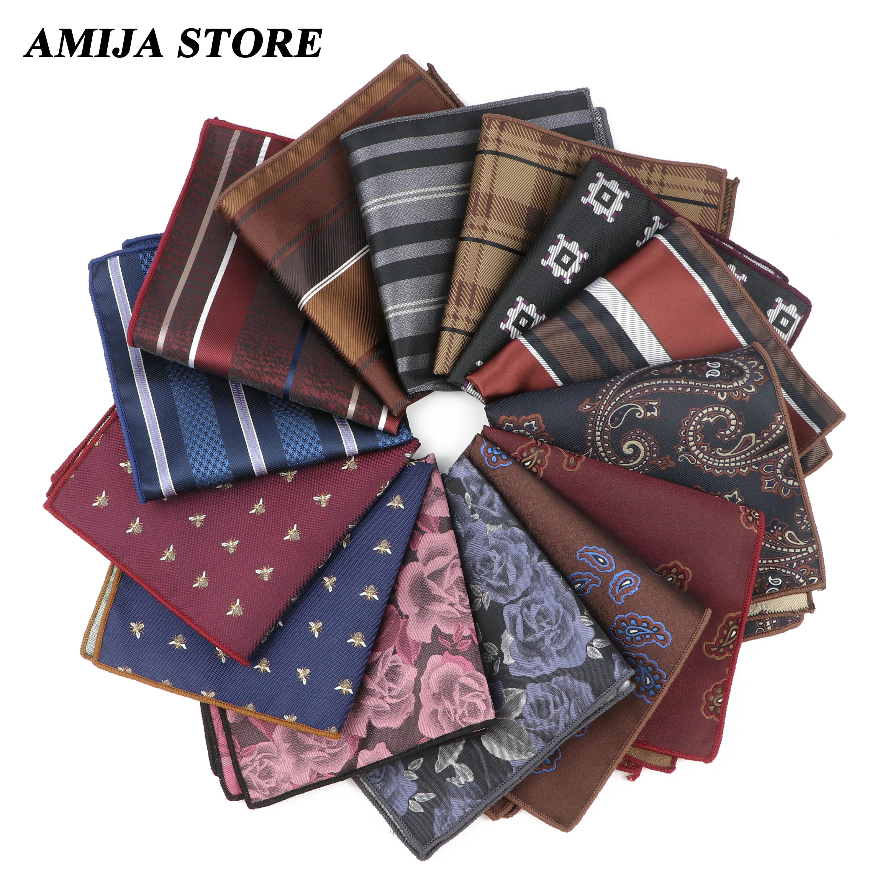 38-style Men Hanky Stripe Flower Floral Bee Pocket Squared Handkerchief Paisley Print Wedding Party Gift For Man Daily Accessory