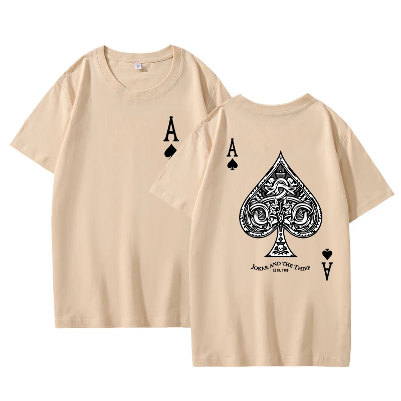 Lustiges Baumwoll-T-Shirt mit Vorder- und Rückseite, bedrucktes Joker-T-Shirt, lockere, trendige Herren-Grafik-T-Shirts, lässige Rundhals-Streetwear