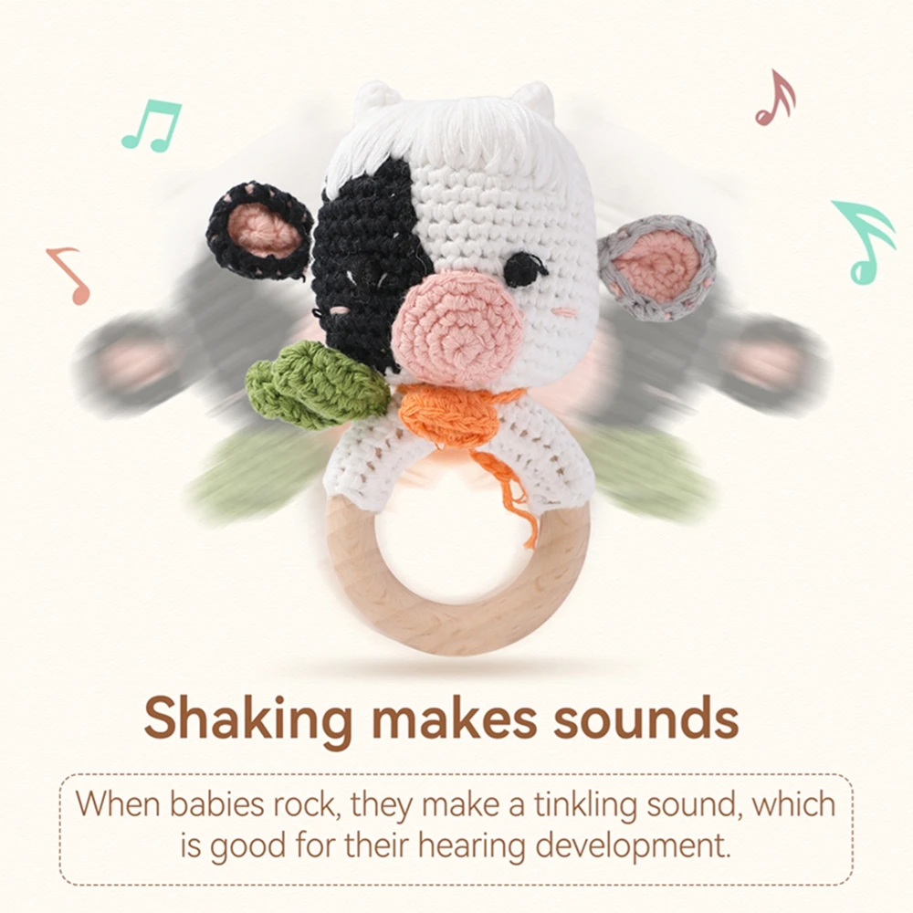 かぎ針編みの羊のガラガラ、木製歯固め、BPAフリーの動物のガ - Baby Products Name のレビューと価格