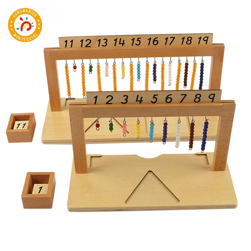 Cintre en bois de perles de hêtre Montessori avec boîtes, jouets d'apprentissage des nombres, jeux mathématiques pour enfants