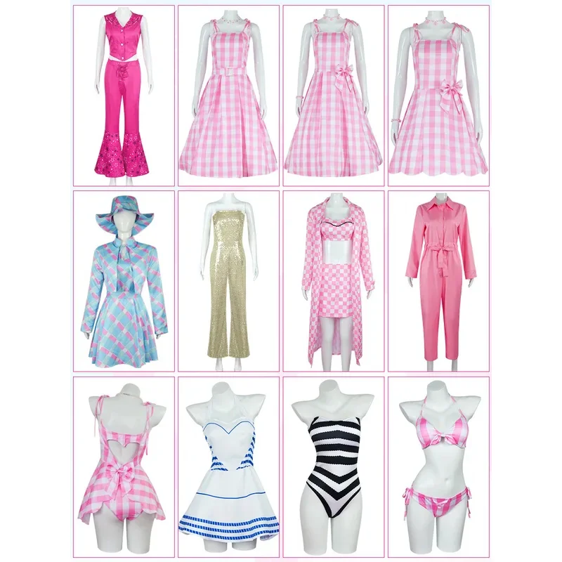 Barbi Princess Cosplay Costume Margot Robbie Pink Dress Uniform Ken Ryan Gosling Suit Beachwear for Women Men Halloween Disguise