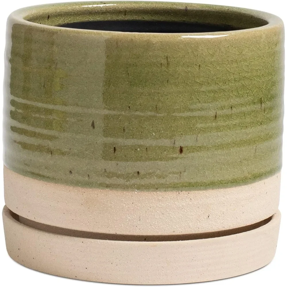 

8 Inch Pots for Plants, Ceramic Planter Pot with Drainage Hole & Saucer, Indoor/Outdoor Cylinder Round Planter Pot