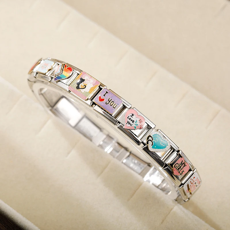Hapiship 2025 New Fashion Heart Angel Love Owl Cat Charm Italian Fit 9mm Bracelet Stainless Steel Wholesale Jewelry DJ666-A image 3