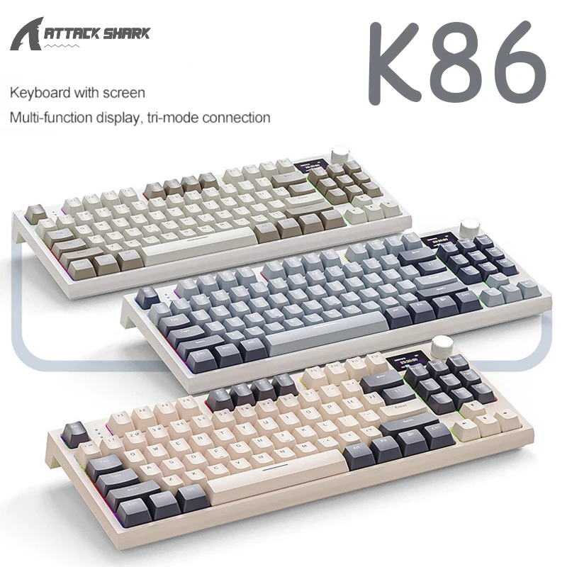 

Attack Shark K86 Wireless Rgb Mechanical Keyboard Tri-Mode Bluetooth Hot-Swap With Smart Tft Screen Customized Gaming Keyboard