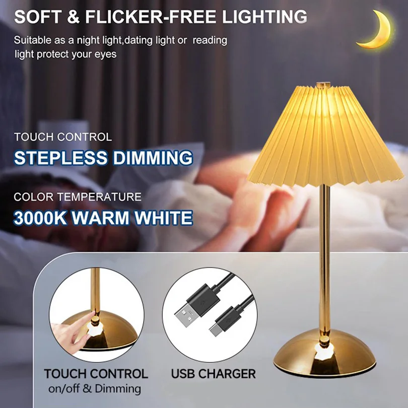 Lámpara de mesa LED, lámpara de escritorio de ambiente creativo, lámpara de mesa recargable por USB, luces nocturnas decorativas para estudio de cabecera de dormitorio Vintage