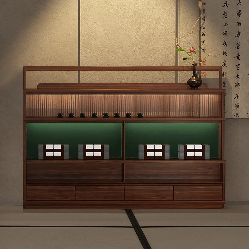 Living Room Display Rack & Large Storage Cabinet //New Chinese Style Minimalist Custom Solid Wood Antique High-quality Walnut