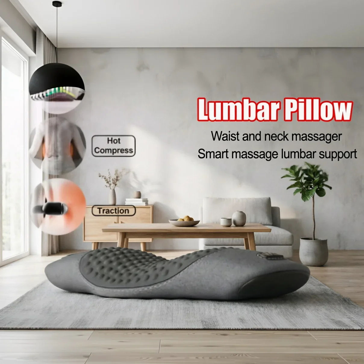 

Heating Vibration Waist Support Pillow Back Massage Pad Lying Flat Waist Relief Cushion Spine Protection Relax Massager