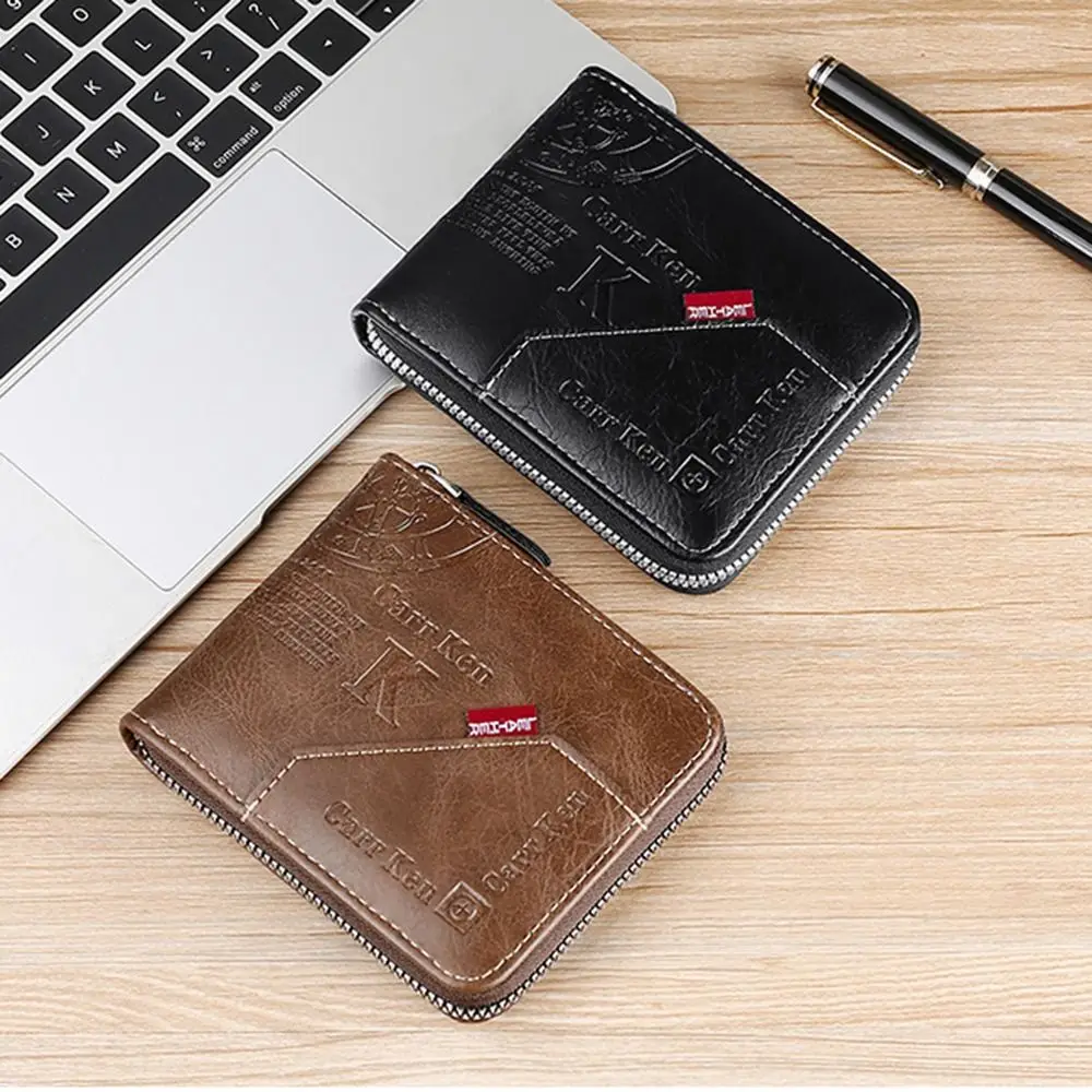 

Leisure Style Durable 2 Fold Purse PU Leather Multi-position Men's Short Wallet Large Capacity Ultralight Men's Hand Bag Travel