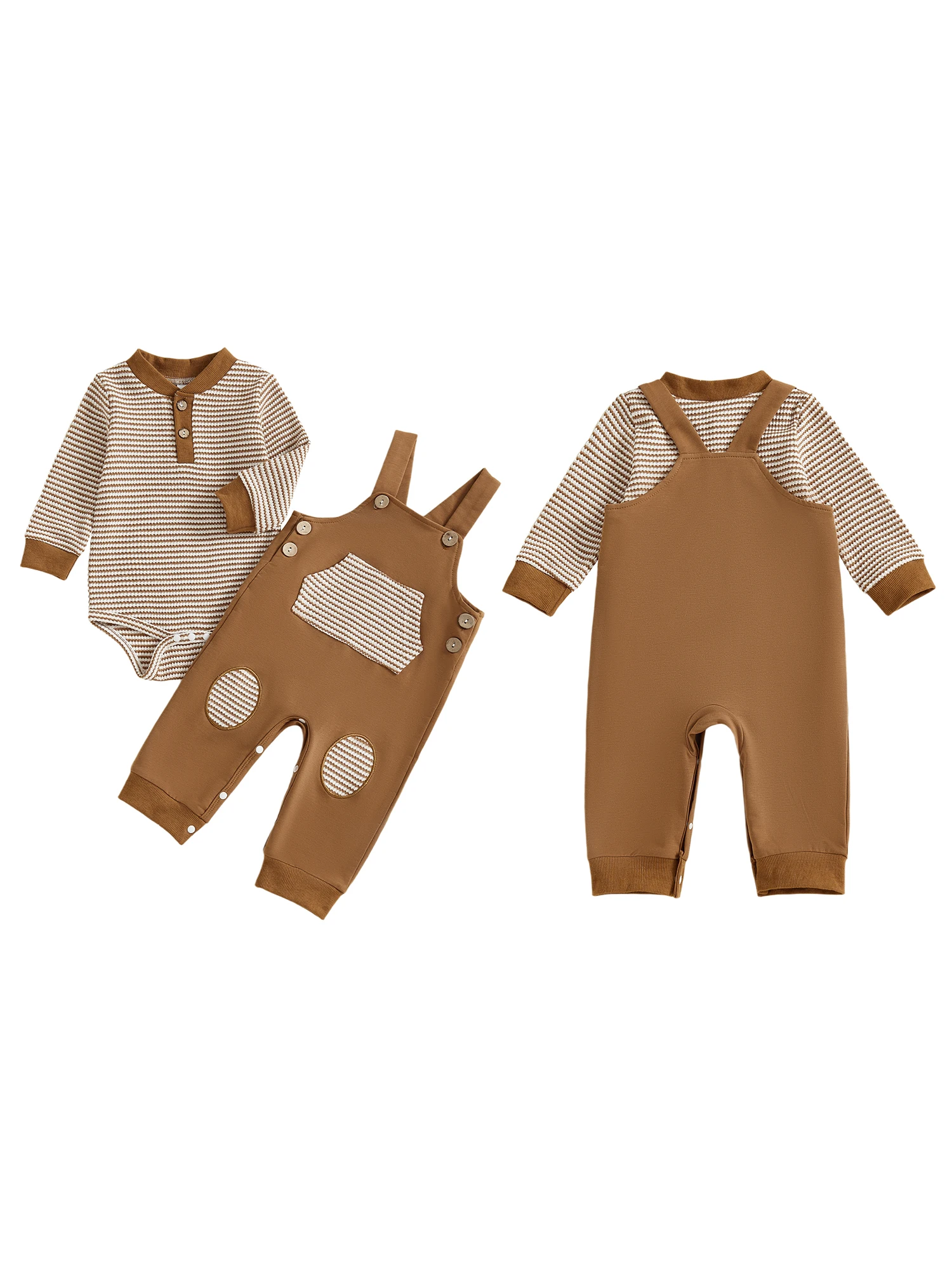 

Осенний ансамбль из двух предметов для маленьких мальчиков с полосатым комбинезоном и комбинезоном — очаровательная коллекция одежды для новорожденных