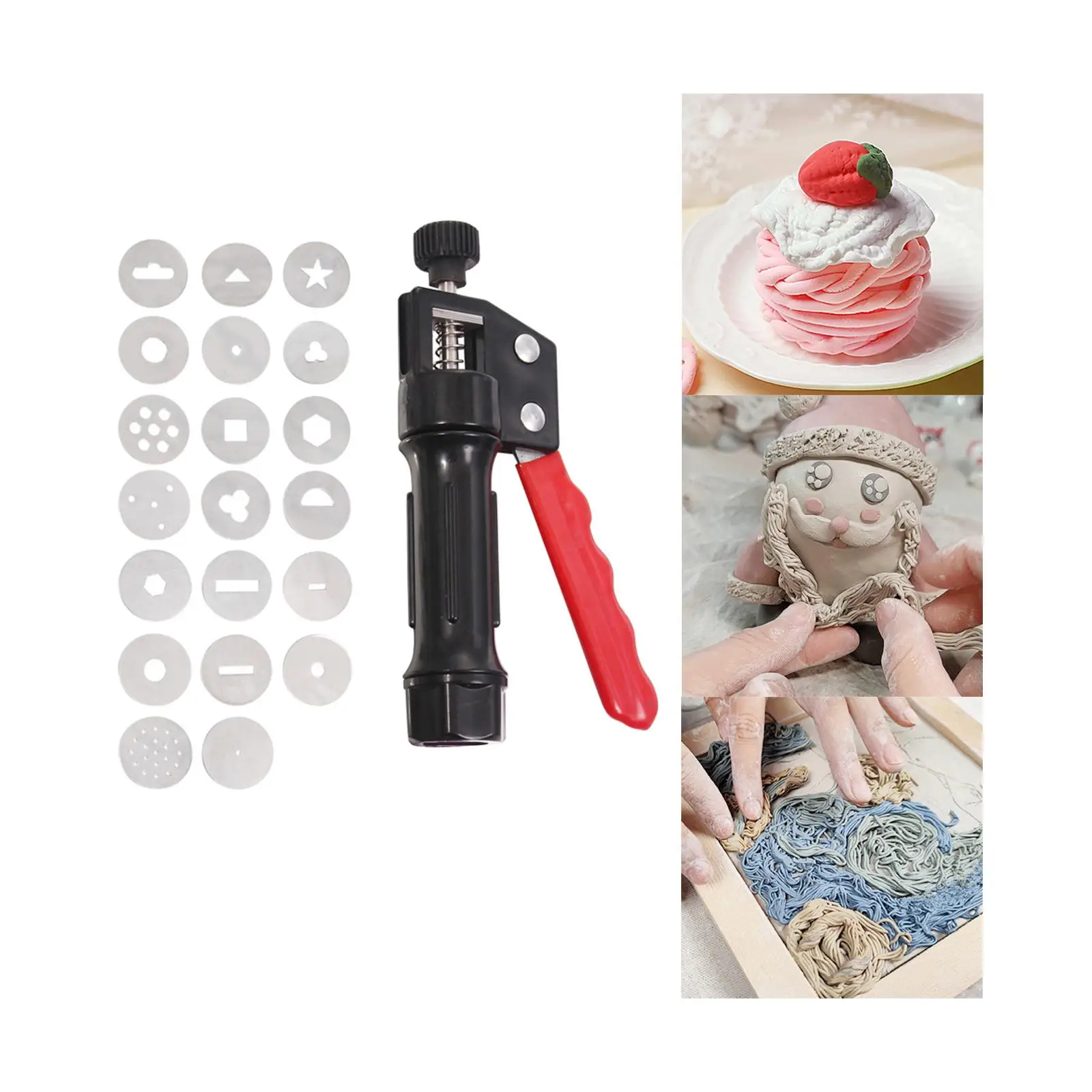 Soft Clay Extruder Modeling with 20Pcs Discs Sculpturing Cake Decorating Tools Sugar Paste Extruder for Sculpture Clay Pottery