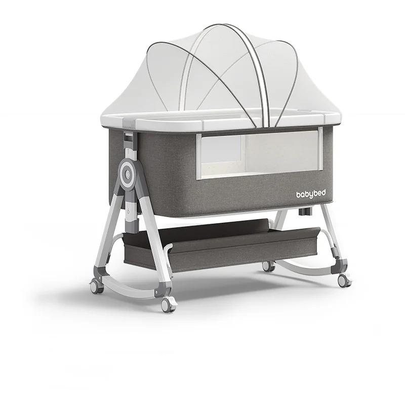 

3 in 1 Baby Bassinet,Bedside Sleeper with Storage Basket and Wheels,Portable Baby Crib with Mosquito Net, 6 Adjustable Height & Breathable Mesh,Easy to Fold