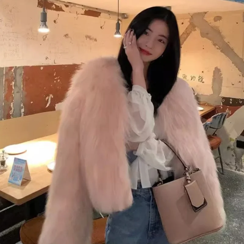 ZXRYXGS 2026 Popular Otoño e Invierno ropa de mujer abrigo de moda versión coreana abrigo de piel de zorro de imitación delgado blanco negro gris