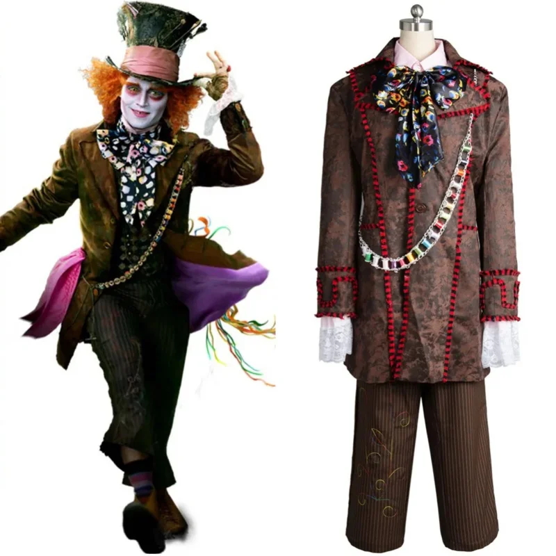 Alice Movie In Wonderland Johnny Depp Mad Cosplay Hatter Costume Jacket Pants Tie Suit Halloween Carnival Costumes For Adult Men