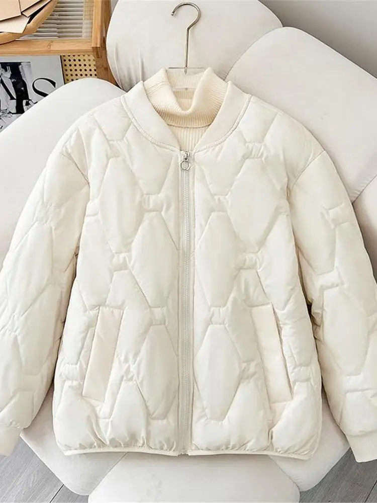Women's Cotton Padded Jacket Loose Fit Lightweight round Neck Short Style Korean Style Baseball Coat Warm Slimming plus Size