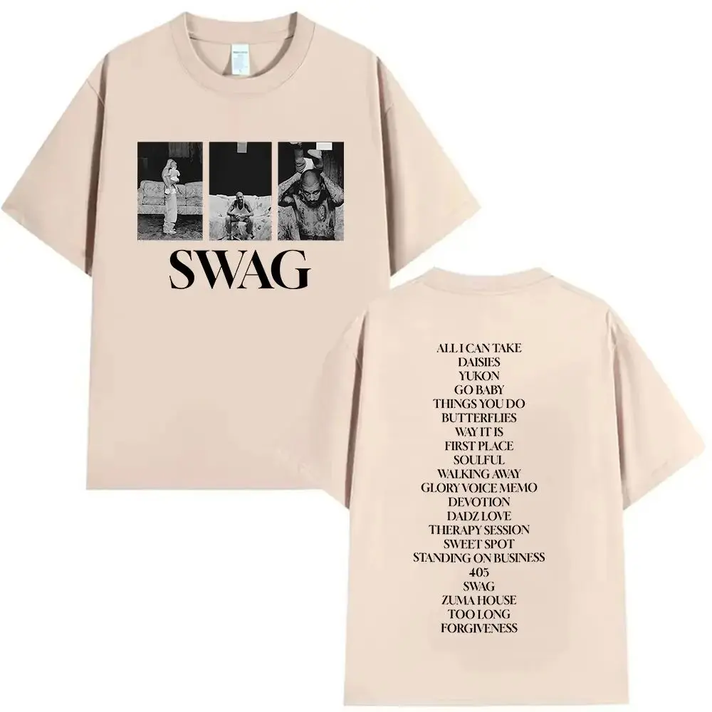 الهيب هوب موضة القطن قصير الأكمام جاستن بيبر SWAG ألبوم إطلاق الحصري 2025 الجرافيك تي شيرت الرجال النساء تي شيرت