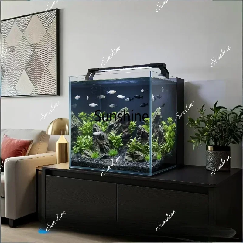 YLiving room small fish tank household water-free circulation three-in-one ultra-white glass back filter