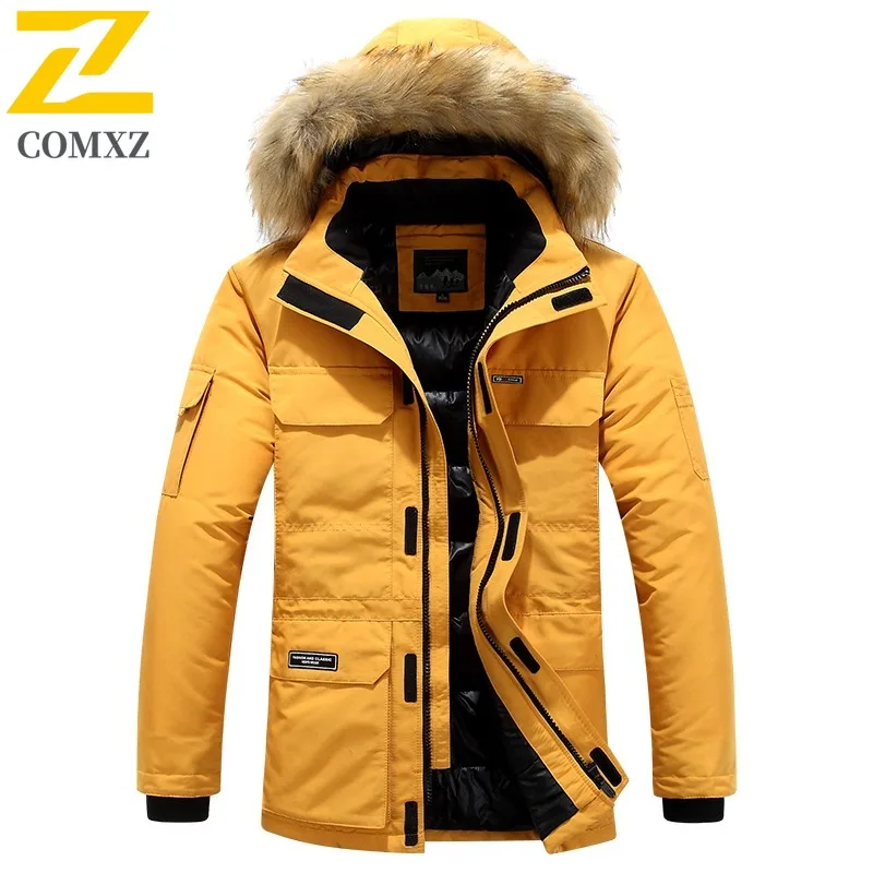 

COMXZ Alpine Style Mens Padded Jacket Hooded Mountaineering Thickened Warm Parka Premium Korean Style Cold Resistant Winter Coat