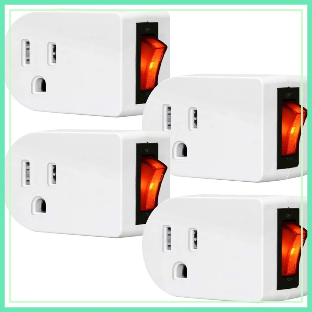 

Grounded Outlet Adapter, ETL Listed Wall Tap with Red Indicator On/Off Power Switch (4 Pack)