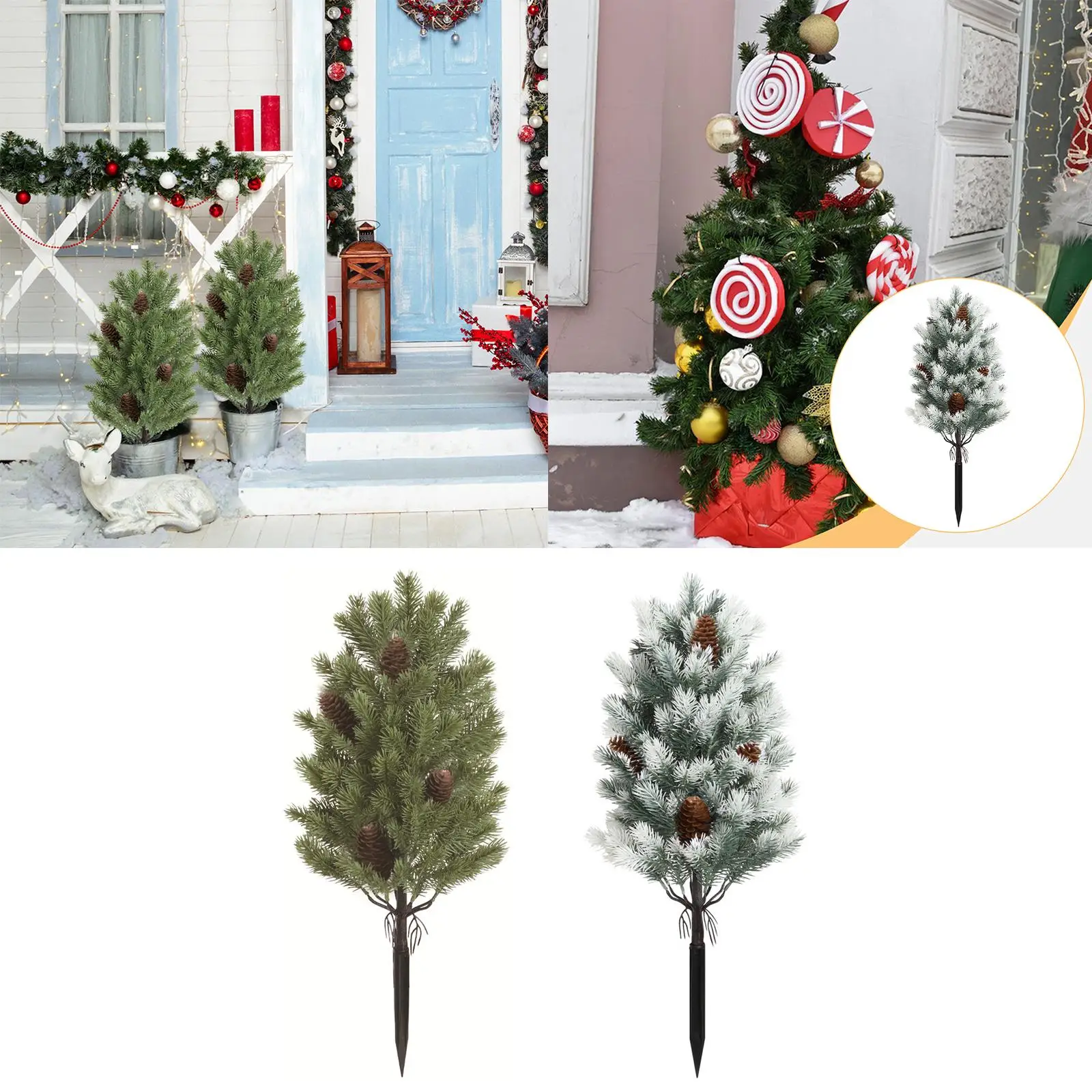 

Artificial Christmas Tree Branch Artificial Greenery Shrubs with Cones Garden Stake for Front Porch Decor