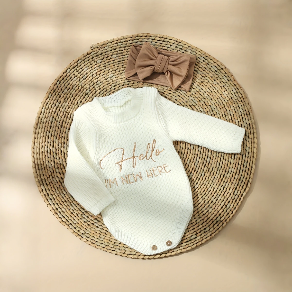 2pcs Newborn Knit Baby Sweater Bow Set Women's Baby Pullover Sweatshirt for Fall and Winter Baby Outfits image 3