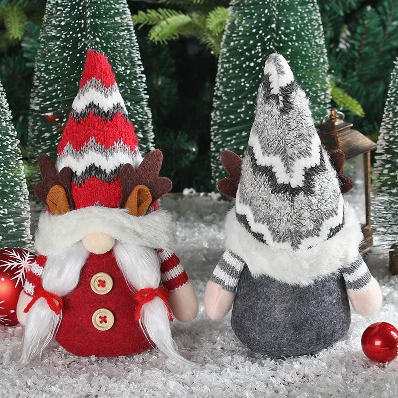 Christmas Antlers Doll with Tall Hat, Gray and Red, Faceless Forest Rudolf Doll, Christmas Gift, 2023