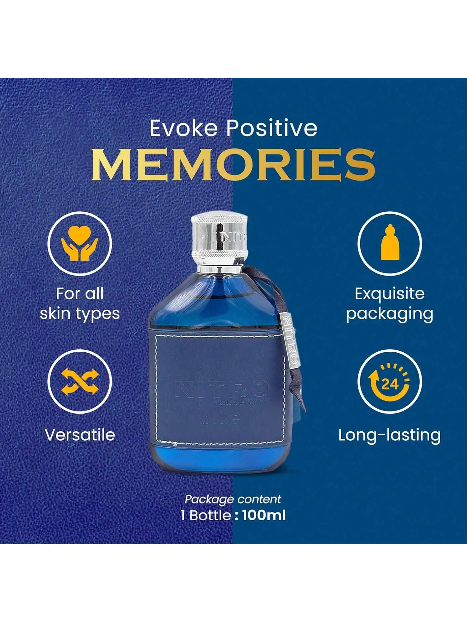 

Dumont Nitro Blue Eau De Parfum 3.4 Fl Oz (100ml) Uplifting Floral Woody Men's Fragrance Portable Travel-Safe Spray