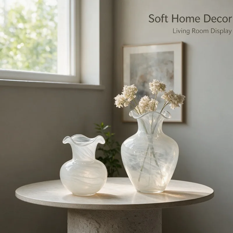 Translucent Glacier-Texture Glass Vase, Captures Light Like Frozen Ice for Ethereal Home Decor