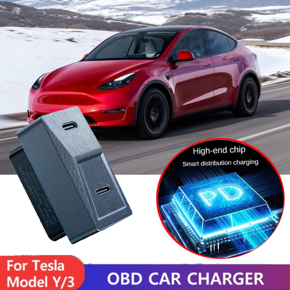 

For Tesla Model 3 Y X S OBD 2.0 Adapter docking station Fast Charging 27W Plug and Play USB Type C Dual Port Charger Accessories