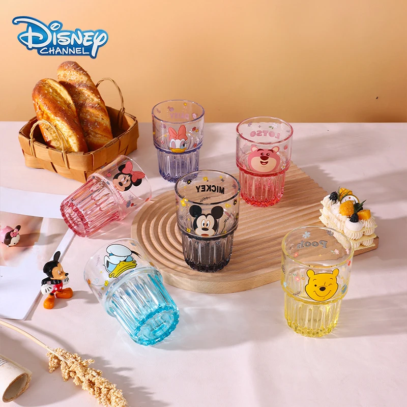 Disney Mickey Winnie the Pooh Glass Cup Kawaii Cartoon Minnie Mouse Donald Duck Daisy Children Drink Water Milk Glass Cup Mugs