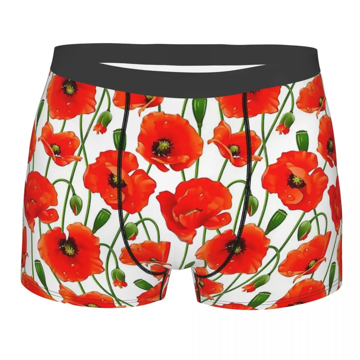 Beautiful Red Poppy Flowers Underpants Breathbale Panties Male Underwear Ventilate Shorts Boxer Briefs