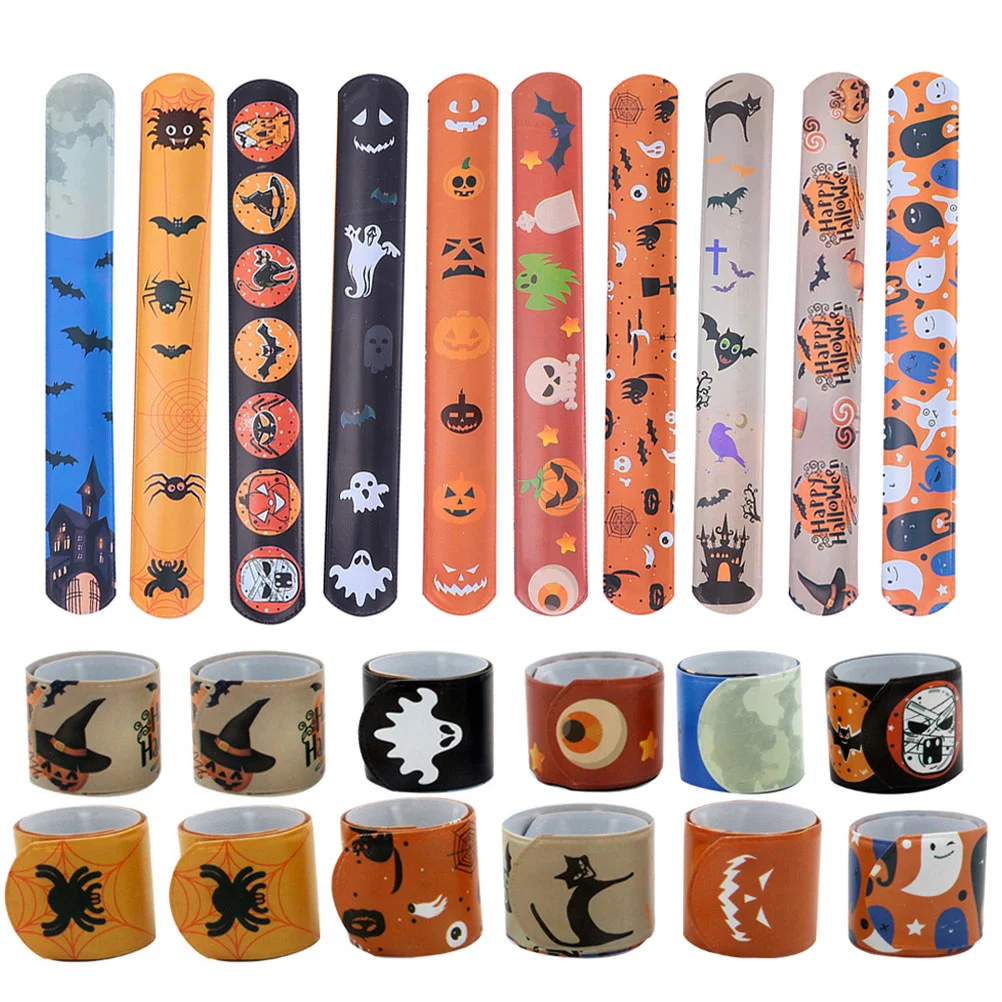 Halloween Slap Bracelets Funny Ghost Pumpkin Bat Wristband Toys Birthday Party Favor Decoration Kids Gift Random Pattern