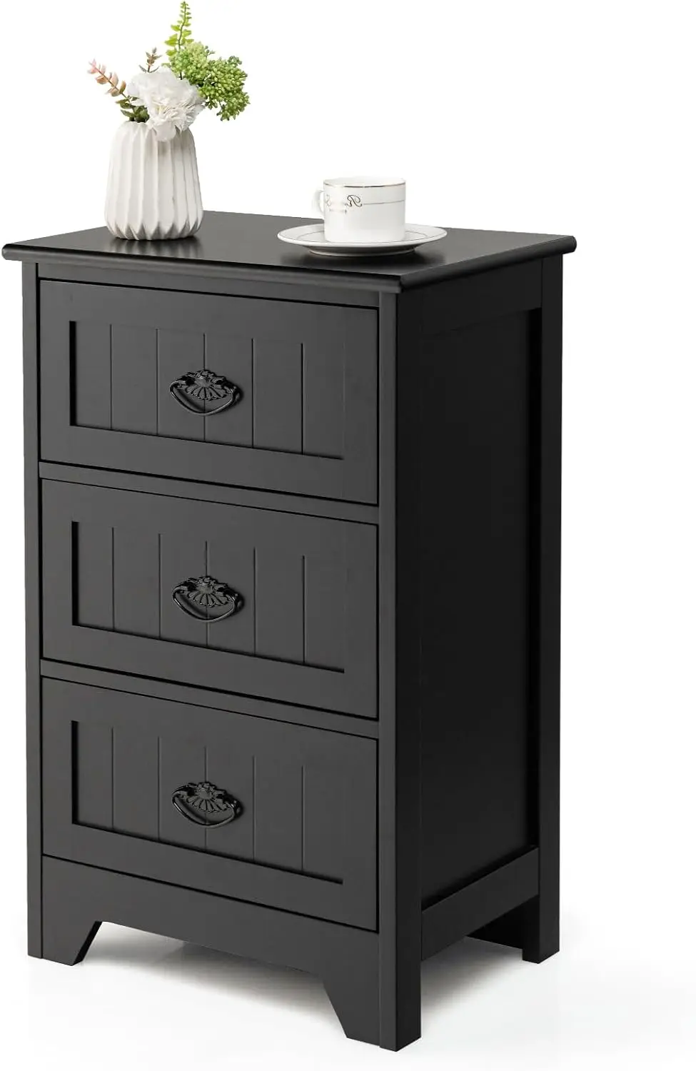 

Прикроватная тумбочка, черная тумбочка с 3 ящиками, деревянная прикроватная тумбочка, маленькая тумбочка для небольших помещений, приставной столик в стиле середины века