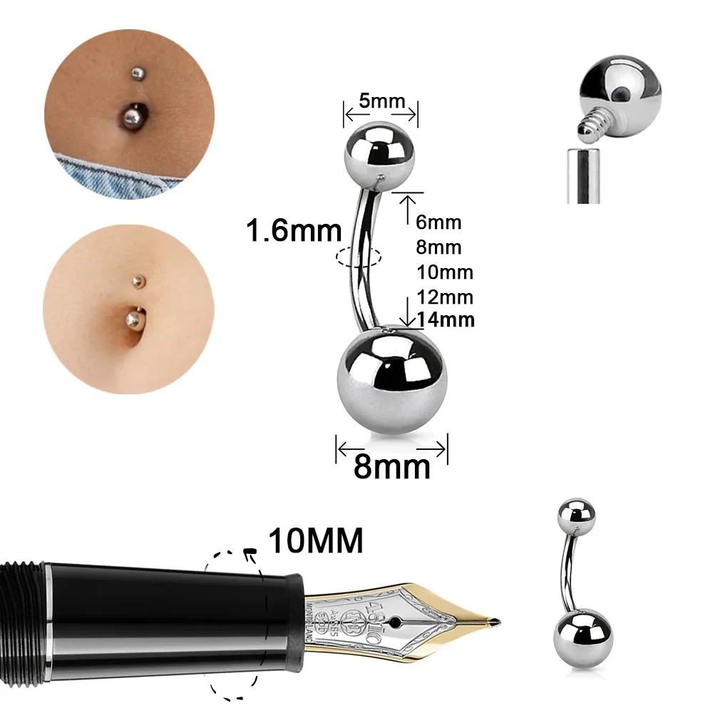 ASTM F136 G23 التيتانيوم الكلاسيكية جولة منحني الحديد مثير المرأة السرة ثقب الجسم مجوهرات 14 جرام