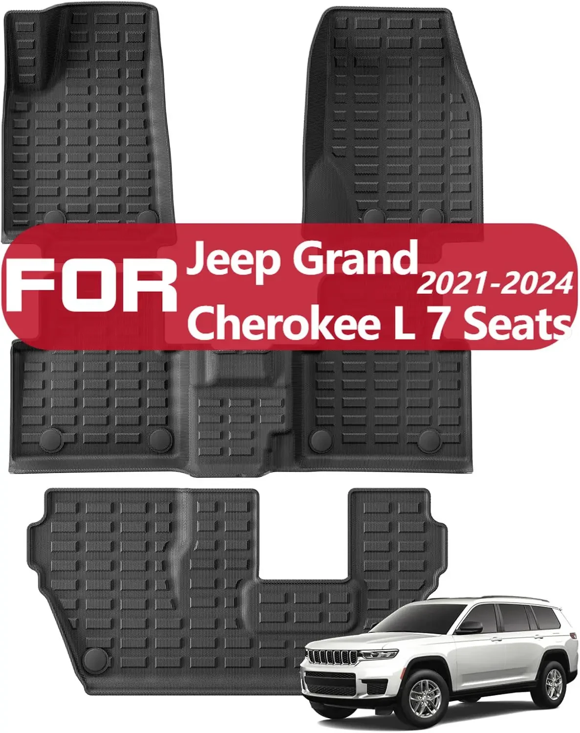 

Для Jeep Grand Cherokee L 7-местные напольные коврики 2021-2024 года, всепогодные напольные вкладыши для Grand Cherokee L 2024, аксессуары TPE Ca