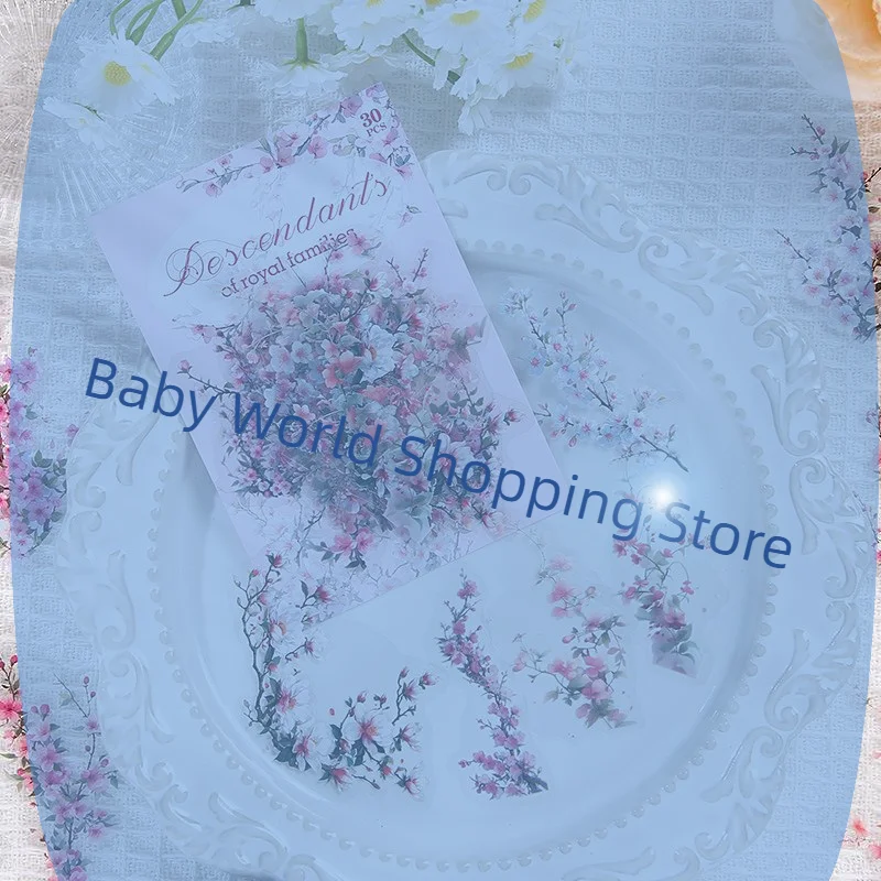 30 sztuk/zestaw Wodoodporne Naklejki w Stylu Vintage z Motywem Roślin i Kwiatów PET do Rękodzieła DIY, Albumów ze Zdjęciami i Dekoracji